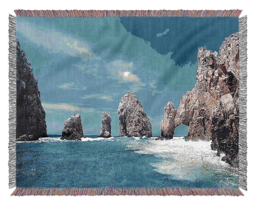 Luxurious Ancient Rocks Of Time throw blanket made from 100% cotton with a thermal weave design, perfect for cozy interiors.