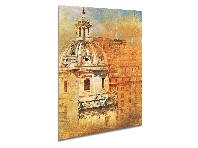 Art print of Ancient St Peters Basilica on brushed aluminium dibond, showcasing modern design and historical significance.