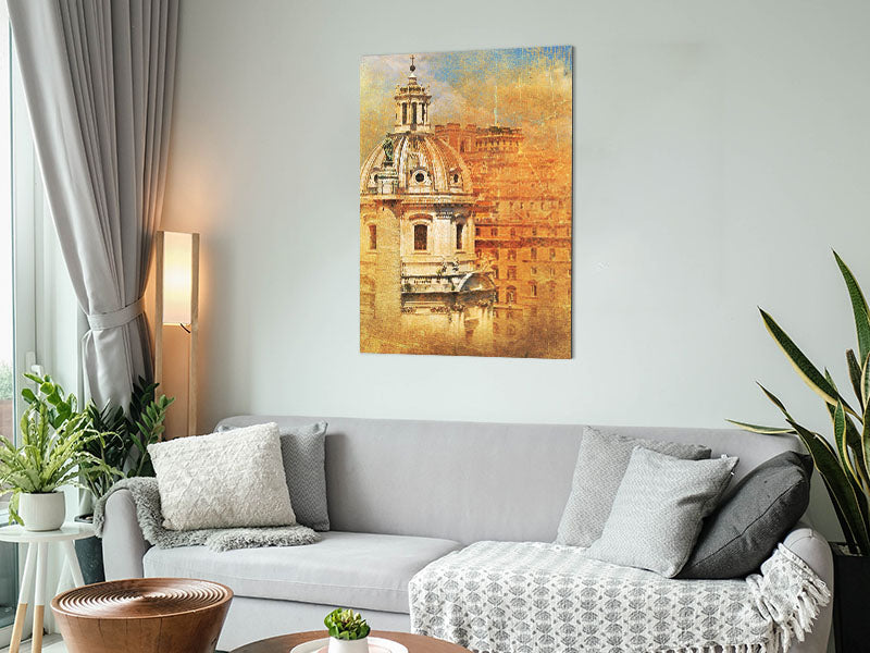 Art print of Ancient St Peters Basilica on brushed aluminium dibond, showcasing modern design and historical significance.