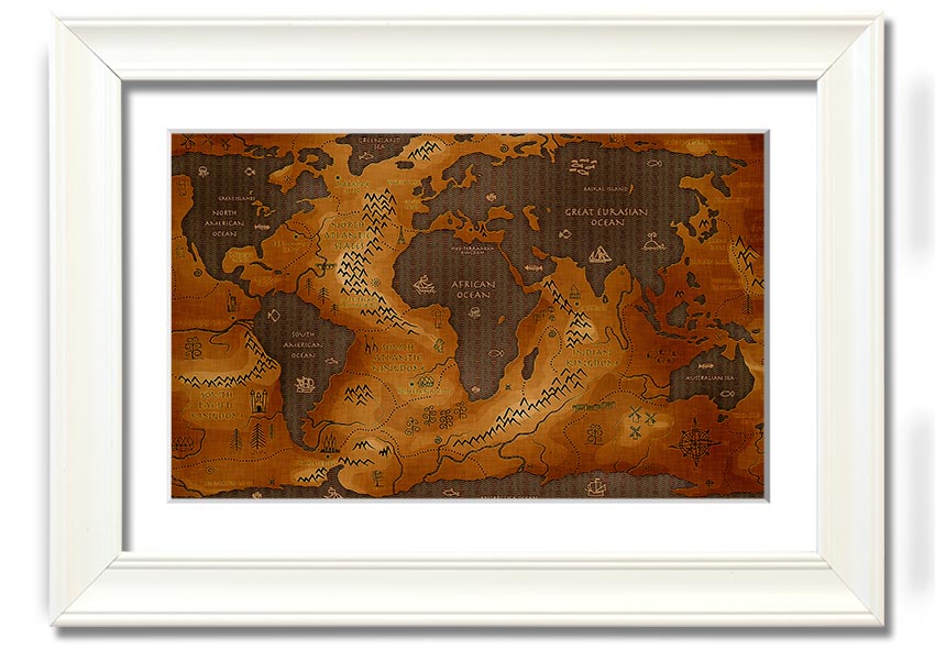 Framed Ancient World Map print showcasing detailed historical geography.