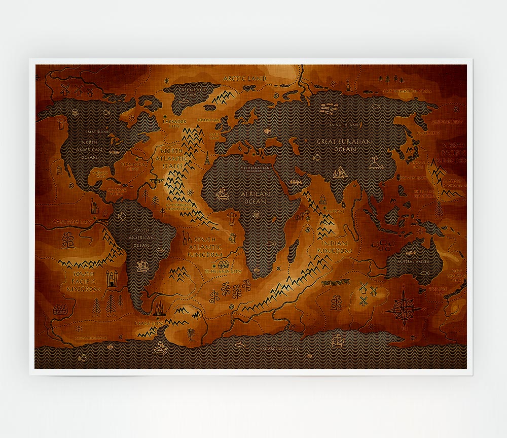 A beautifully detailed Ancient World Map poster printed on high-quality canvas, showcasing ancient geography and historical landmarks.