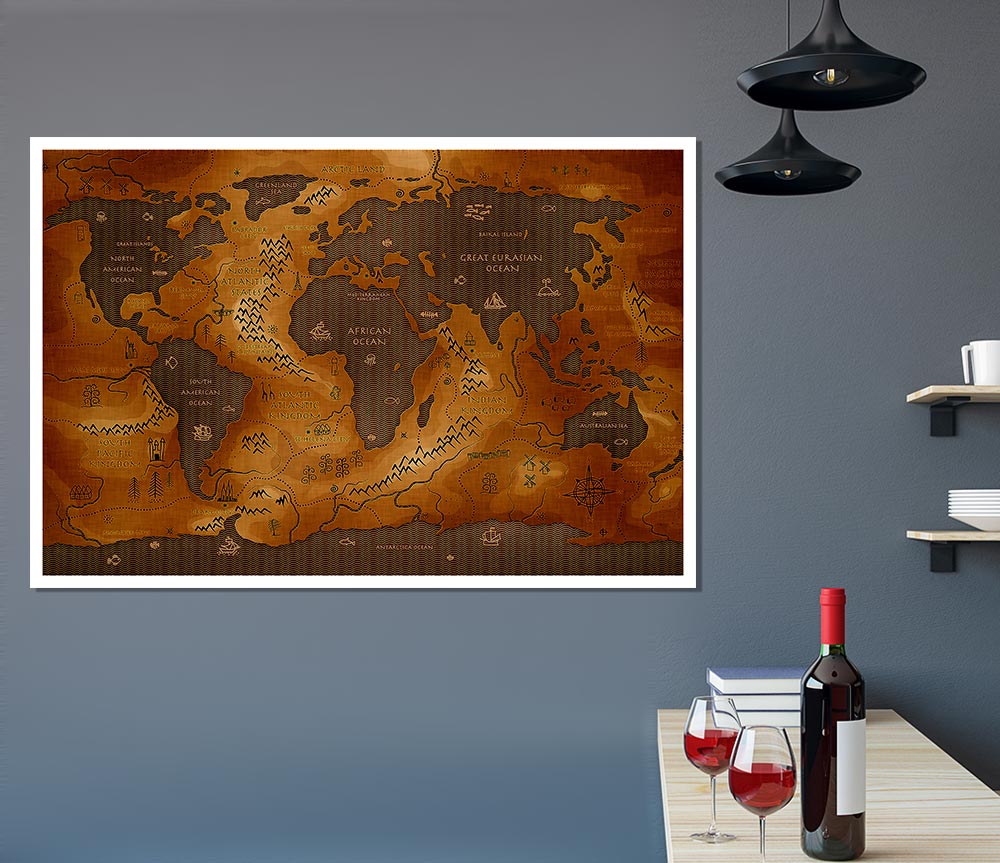 A beautifully detailed Ancient World Map poster printed on high-quality canvas, showcasing ancient geography and historical landmarks.