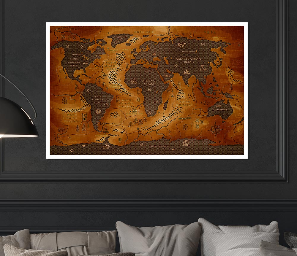 A beautifully detailed Ancient World Map poster printed on high-quality canvas, showcasing ancient geography and historical landmarks.