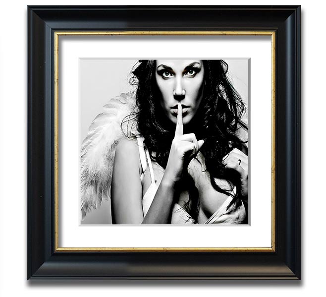 Angel Beauty Square Framed Print in various frame colors, showcasing elegant design and handmade craftsmanship.