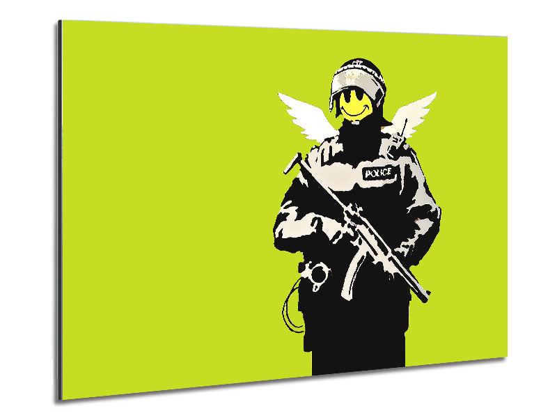 Angel Copper Lime Green art piece printed on brushed aluminium dibond, showcasing vibrant copper and lime green colors.