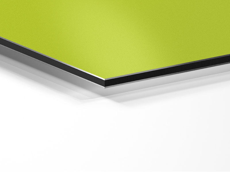 Angel Copper Lime Green art piece printed on brushed aluminium dibond, showcasing vibrant copper and lime green colors.