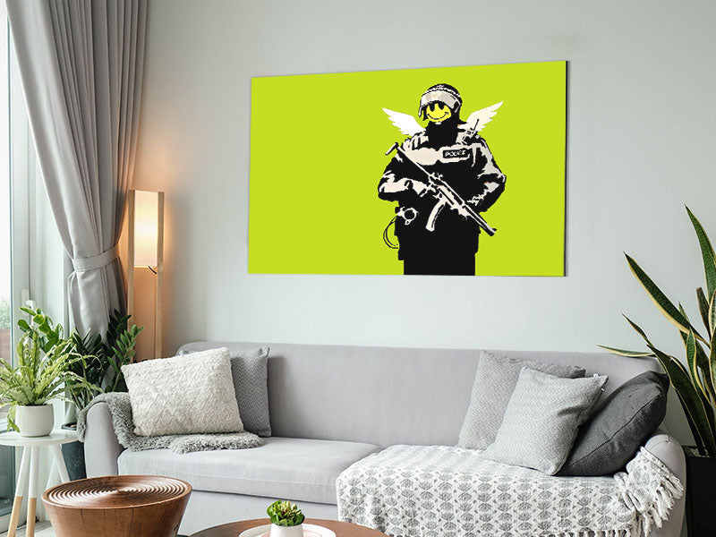 Angel Copper Lime Green art piece printed on brushed aluminium dibond, showcasing vibrant copper and lime green colors.