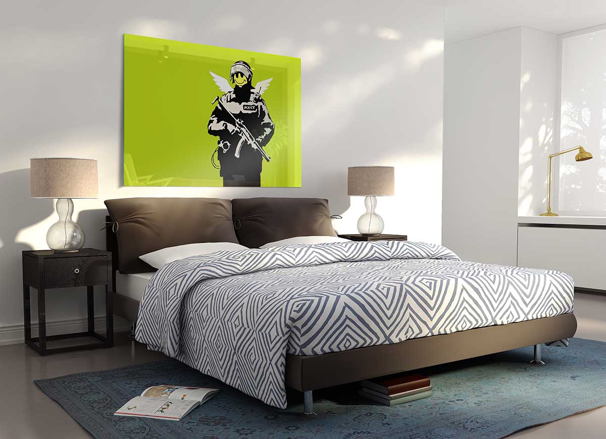 Angel Copper Lime Green glass print featuring vibrant lime green color with unique copper accents, perfect for modern home decor.