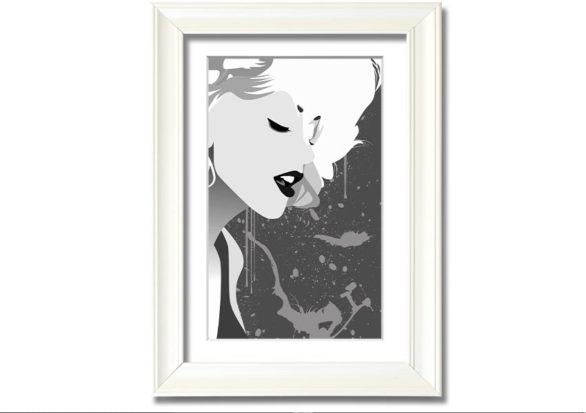 Angel Face Grey framed print with multiple frame color options, showcasing a unique artistic design, ready to hang.