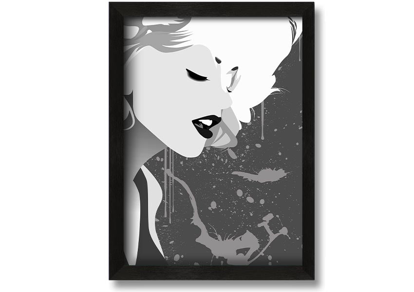 Angel Face Grey framed print with multiple frame color options, showcasing a unique artistic design, ready to hang.