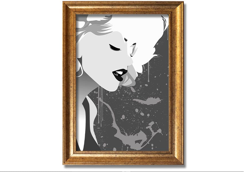 Angel Face Grey framed print with multiple frame color options, showcasing a unique artistic design, ready to hang.