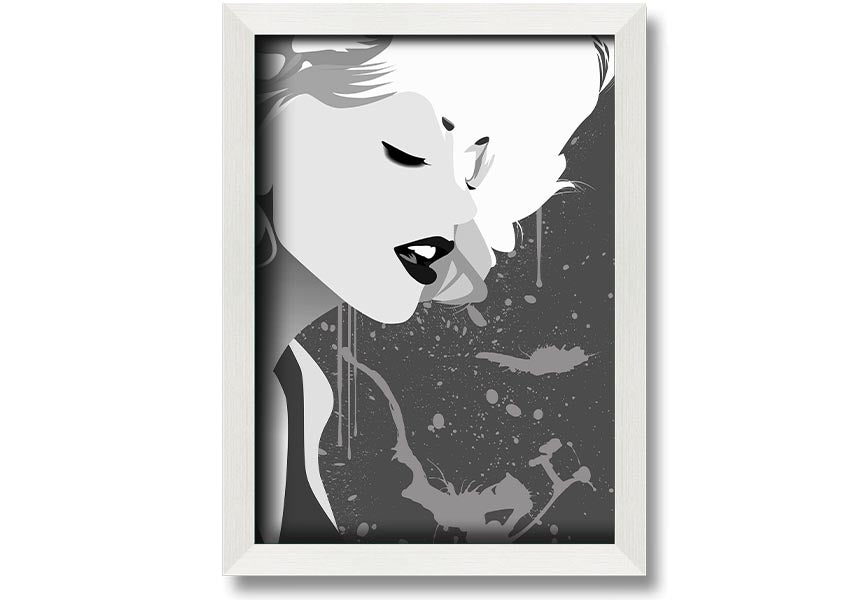 Angel Face Grey framed print with multiple frame color options, showcasing a unique artistic design, ready to hang.