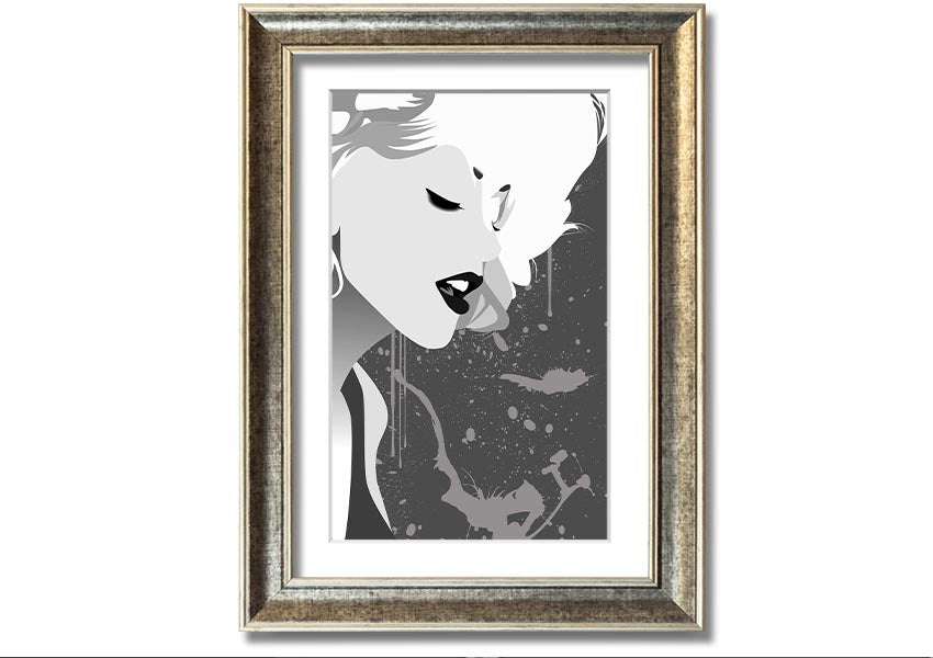 Angel Face Grey framed print with multiple frame color options, showcasing a unique artistic design, ready to hang.