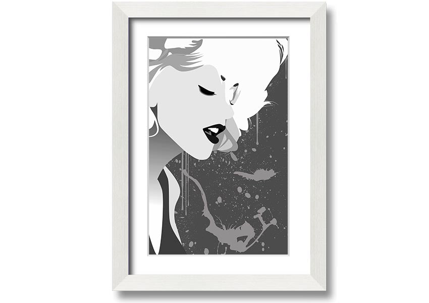 Angel Face Grey framed print with multiple frame color options, showcasing a unique artistic design, ready to hang.