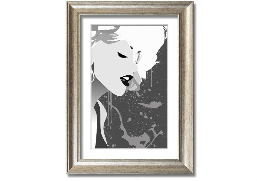 Angel Face Grey framed print with multiple frame color options, showcasing a unique artistic design, ready to hang.