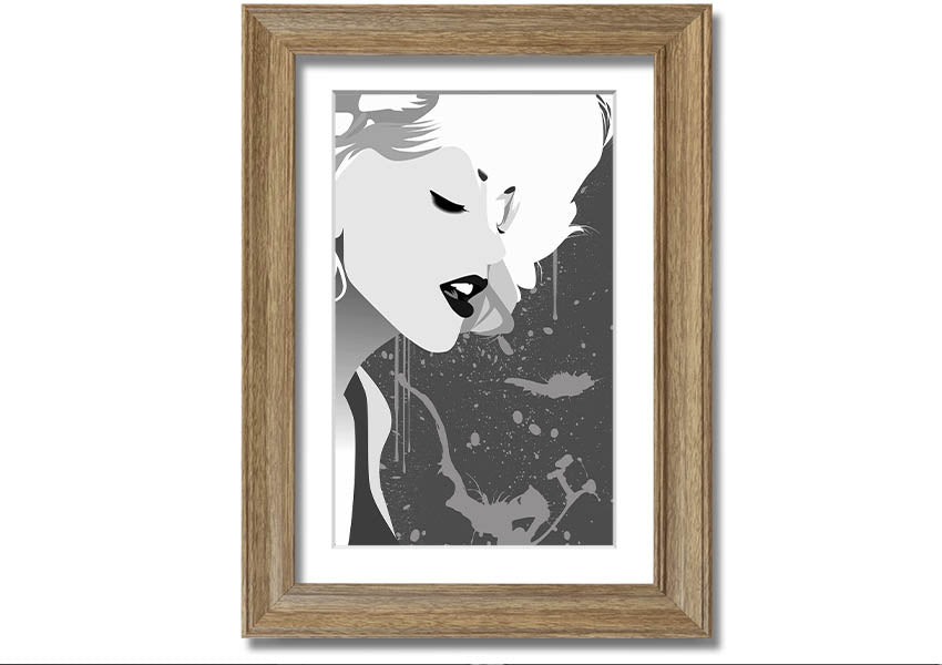 Angel Face Grey framed print with multiple frame color options, showcasing a unique artistic design, ready to hang.