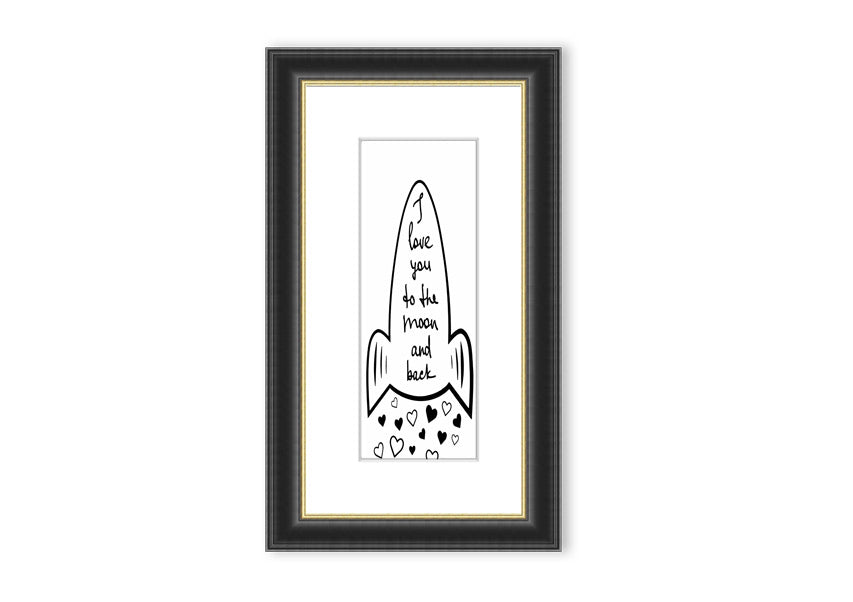 Angel Rocket I Love You framed print featuring a beautiful design, handmade in the UK, available in various frame colours.