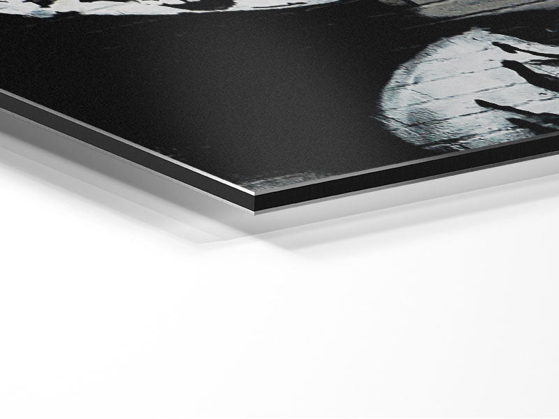 A modern Angel Skull artwork printed on brushed aluminium dibond, showcasing intricate details and a sleek finish.