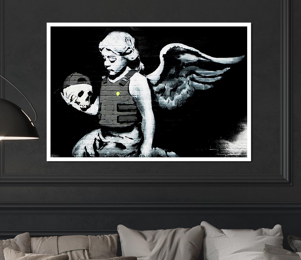 A high-quality canvas poster featuring an artistic angel skull design, perfect for home decor.