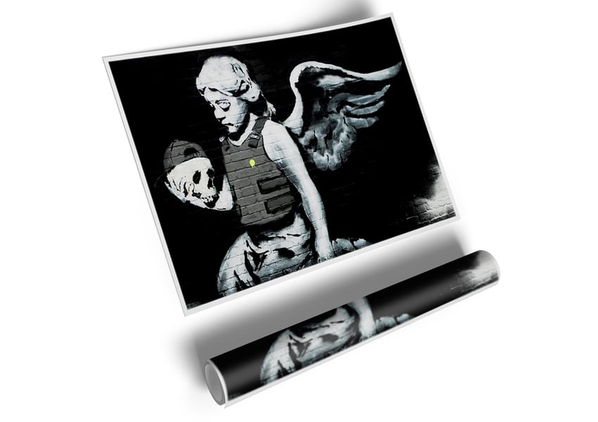 A high-quality canvas poster featuring an artistic angel skull design, perfect for home decor.