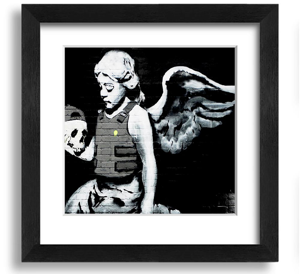 A beautifully framed Angel Skull print showcasing intricate details and vibrant colors, ready to hang on the wall.