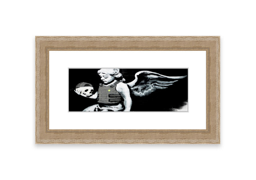 Framed Angel Skull print with intricate details, showcasing a blend of angelic and skull motifs, ready to hang.