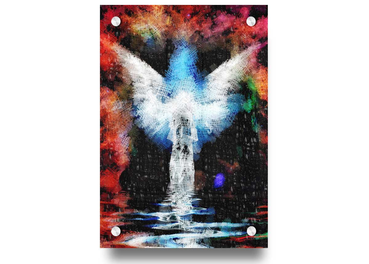 Angel Vision acrylic print on 5mm thick acrylic glass, showcasing vibrant colors and a modern design, ready to hang on the wall.