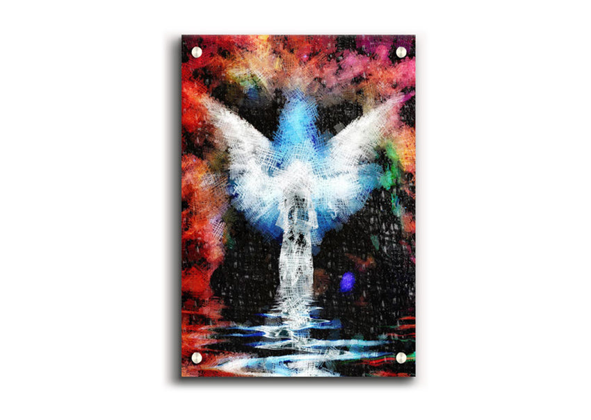 Angel Vision acrylic print on 5mm thick acrylic glass, showcasing vibrant colors and a modern design, ready to hang on the wall.