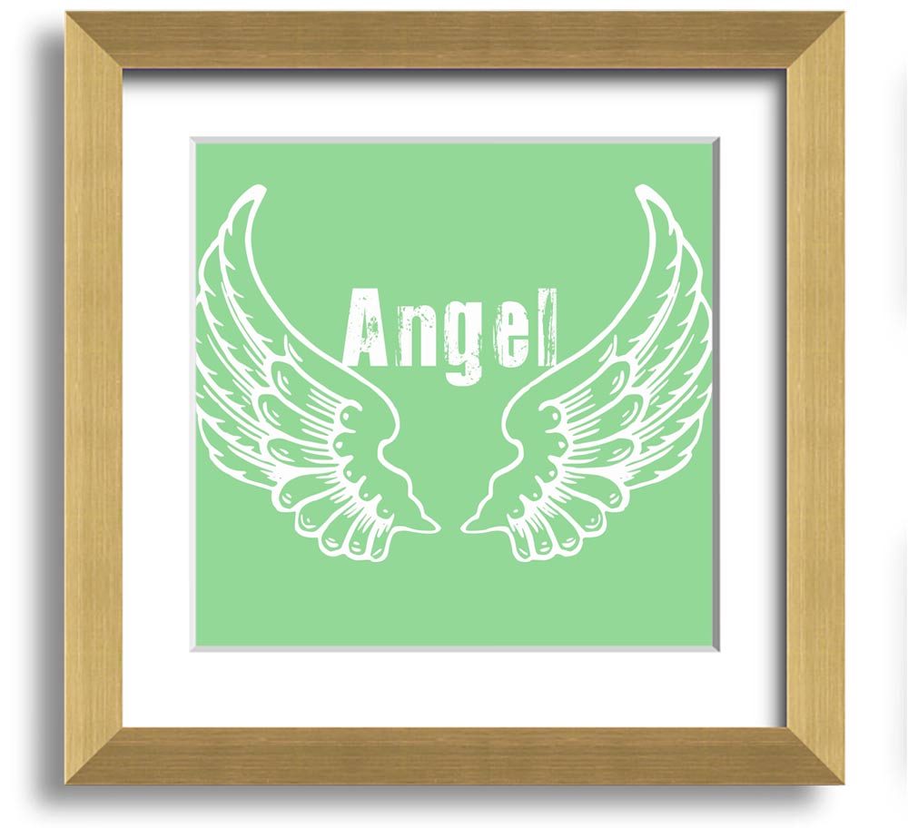 Angel Wings 2 Green Square Framed Print showcasing delicate angel wings design in a stylish frame.