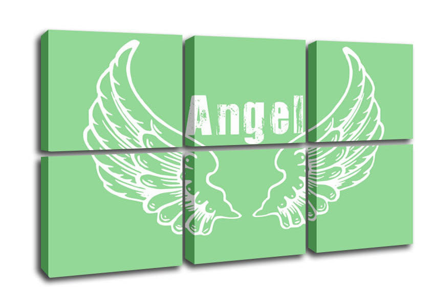 Angel Wings 2 Green canvas art mounted on a 44mm box frame, featuring vibrant green wings design.