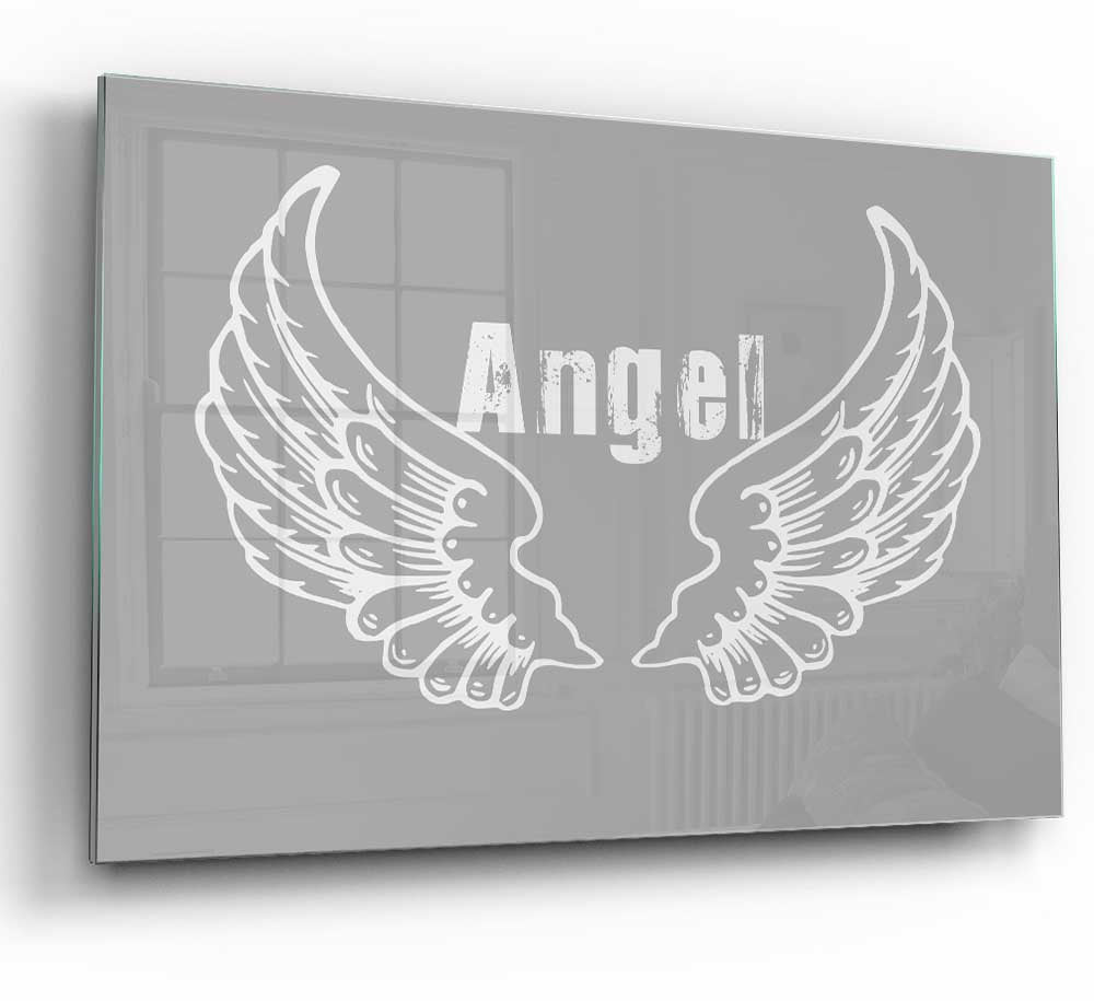 Angel Wings 2 Grey White glass print featuring elegant angel wing design in grey and white colors, perfect for modern home decor.