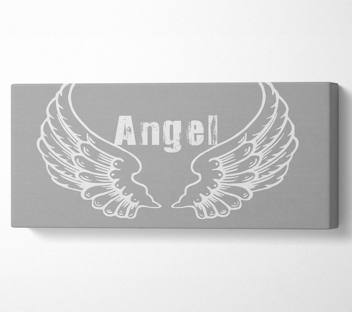 Angel Wings 2 Grey White canvas art mounted on a 44mm box frame, showcasing a beautiful grey and white design.