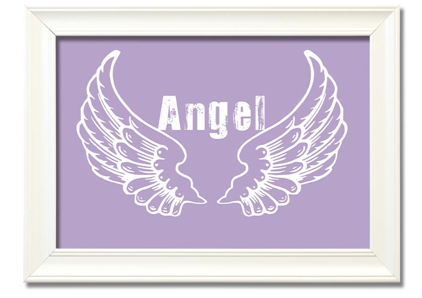 Framed print of Angel Wings 2 in lilac color, showcasing delicate design and multiple frame options.
