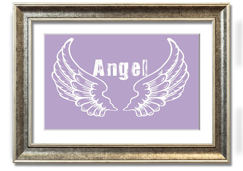 Framed print of Angel Wings 2 in lilac color, showcasing delicate design and multiple frame options.