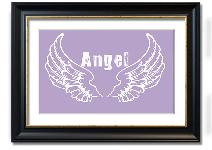 Framed print of Angel Wings 2 in lilac color, showcasing delicate design and multiple frame options.