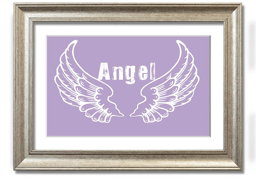 Framed print of Angel Wings 2 in lilac color, showcasing delicate design and multiple frame options.