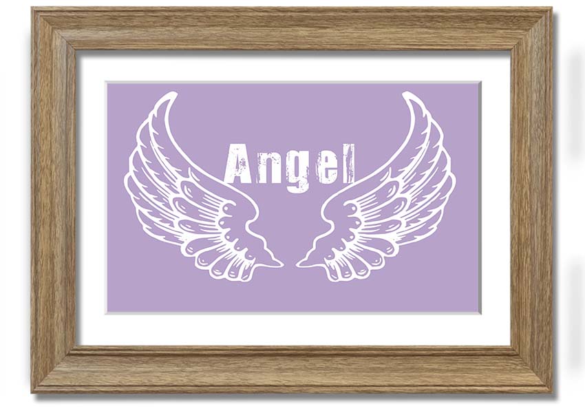 Framed print of Angel Wings 2 in lilac color, showcasing delicate design and multiple frame options.