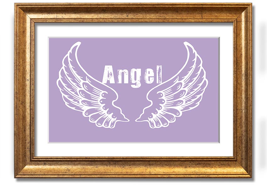Framed print of Angel Wings 2 in lilac color, showcasing delicate design and multiple frame options.