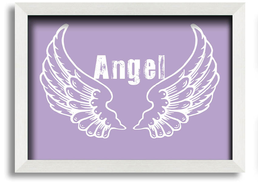 Framed print of Angel Wings 2 in lilac color, showcasing delicate design and multiple frame options.