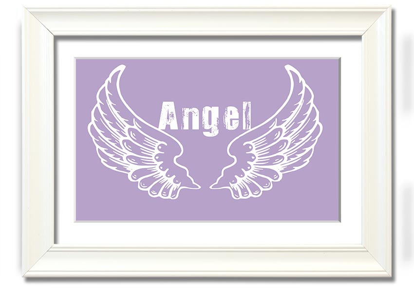 Framed print of Angel Wings 2 in lilac color, showcasing delicate design and multiple frame options.