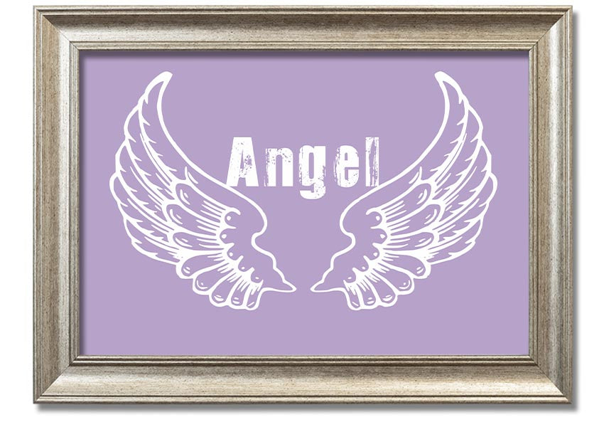 Framed print of Angel Wings 2 in lilac color, showcasing delicate design and multiple frame options.