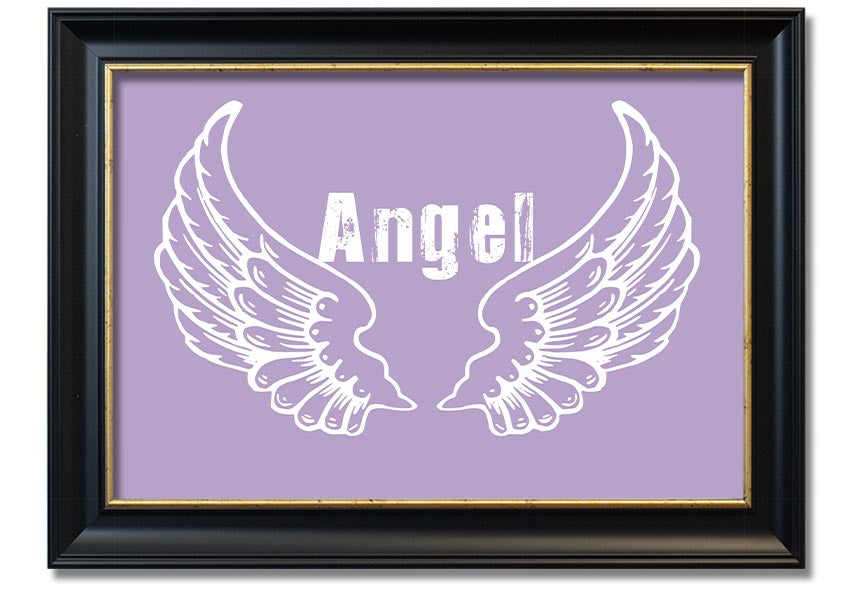 Framed print of Angel Wings 2 in lilac color, showcasing delicate design and multiple frame options.