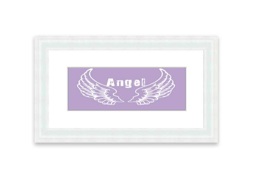 Framed print of Angel Wings 2 in lilac color, showcasing delicate design and available in various frame colors.