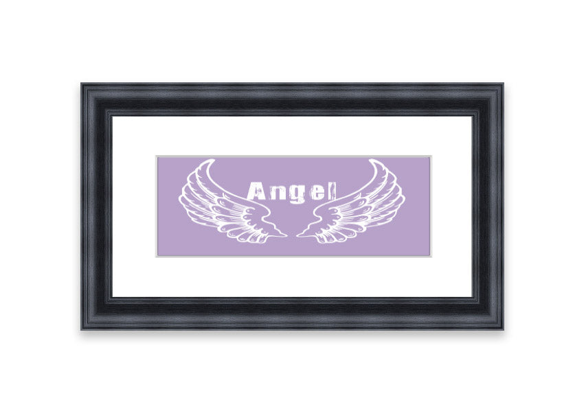 Framed print of Angel Wings 2 in lilac color, showcasing delicate design and available in various frame colors.