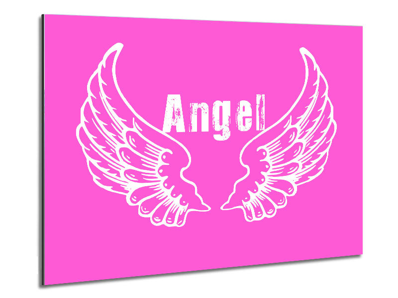 Angel Wings 2 Vivid Pink artwork printed on brushed aluminium dibond, showcasing vibrant pink colors and modern design.