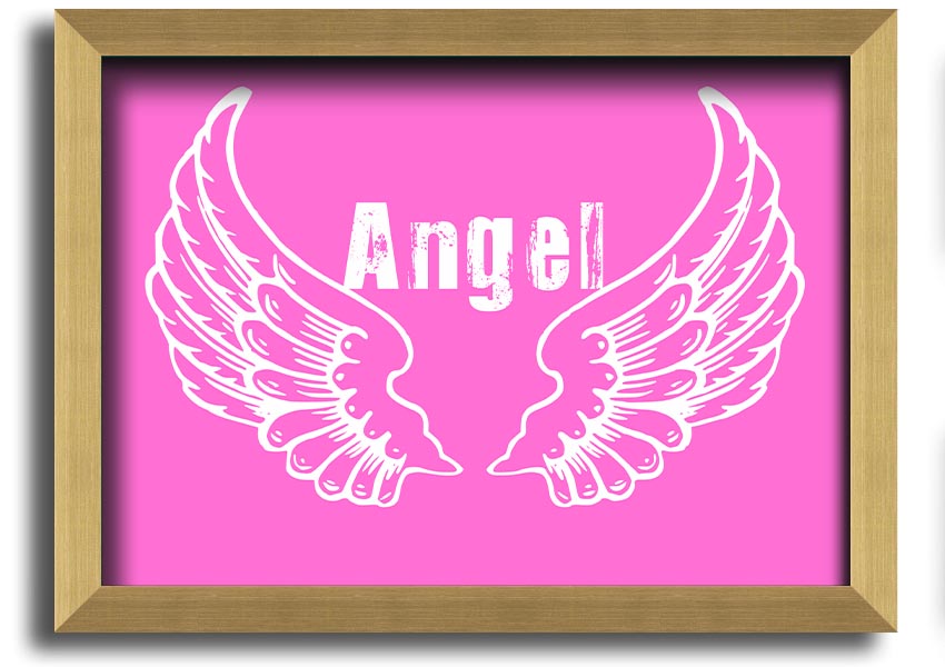 Framed print of vivid pink angel wings, elegantly designed and ready to hang.