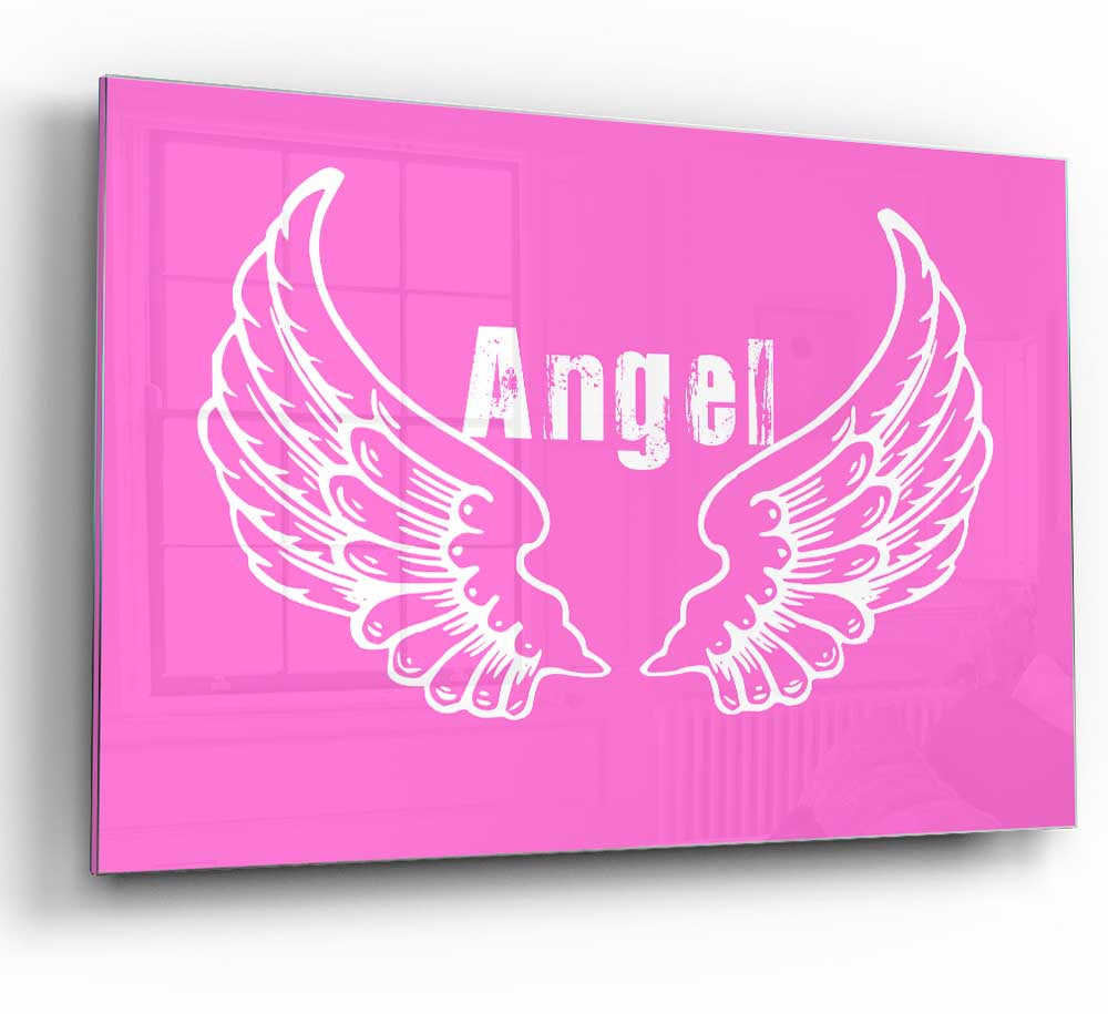 Angel Wings 2 Vivid Pink glass print featuring vibrant pink hues and modern design, perfect for home decor.