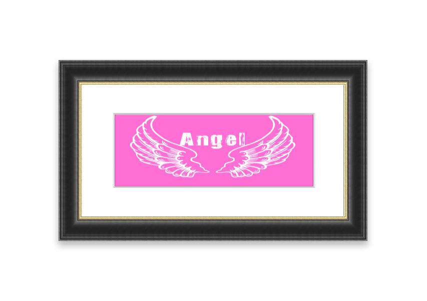 Framed print of Angel Wings 2 in vivid pink, showcasing intricate details and vibrant colors, ready to hang.