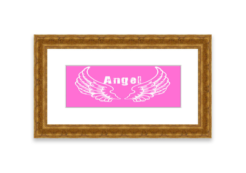 Framed print of Angel Wings 2 in vivid pink, showcasing intricate details and vibrant colors, ready to hang.