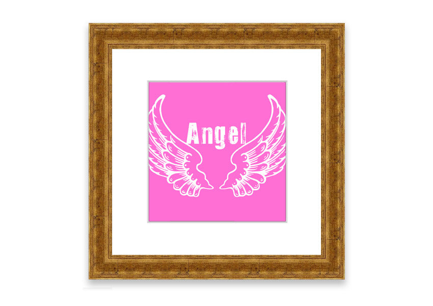 Framed print of Angel Wings 2 in vivid pink, showcasing intricate details and vibrant colors, ready to hang.